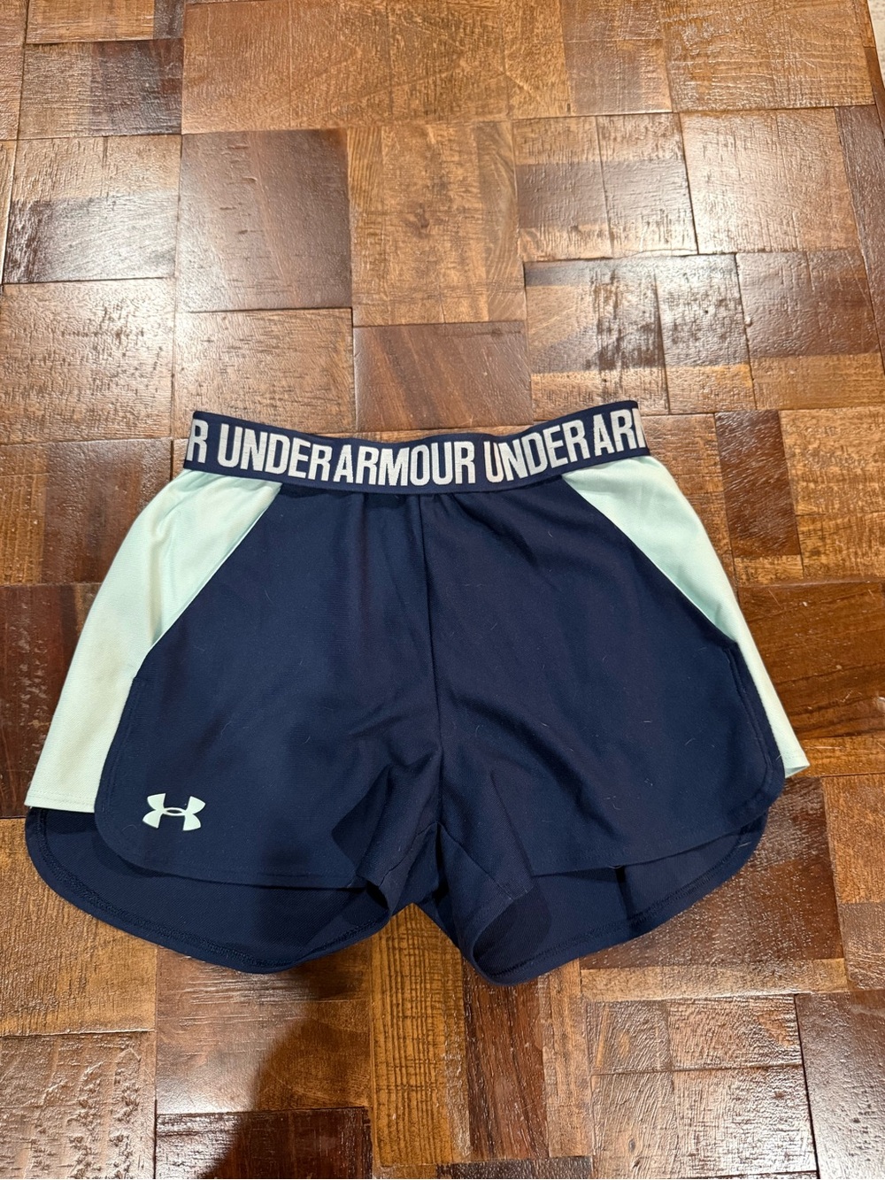 Under Armour Women's Navy Performance Shorts with Light Mint Panels